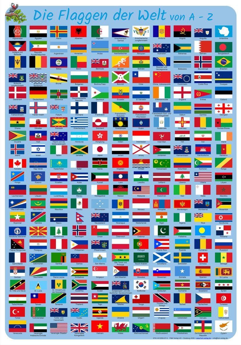 Die Flaggen der Welt von A-Z: Lernposter DINA3