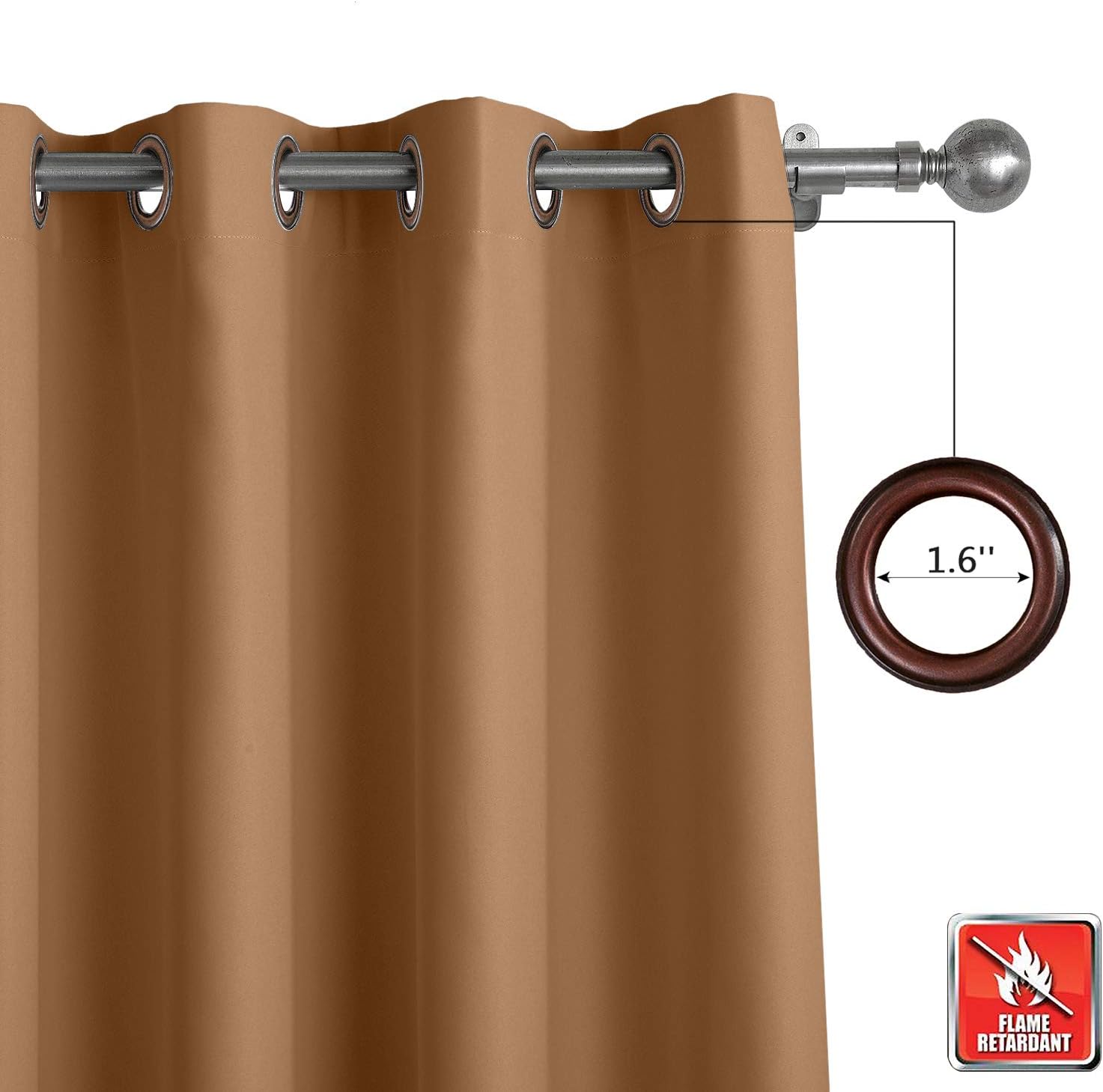 TWOPAGES Blackout Flame Retardant Fireproof Curtain for Kid Bedroom, Grommet Thermal Insulated Window Treatment Kitchen Drape (Brown, 1 Panel, 72 Inches Wide by 84 Inches Long)