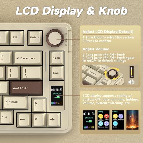 Miniatura 3 de AULA Teclado mecánico inalámbrico S75 PRO con pantalla y perilla, 75% teclado para juegos intercambiable en caliente con interruptores