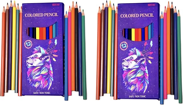 EZE.GO Colour Pencils Colouring pencils for children coloured pencils for children drawing set colored art set. drawing artwork 12 assorted colours [ Pack of 2 ]