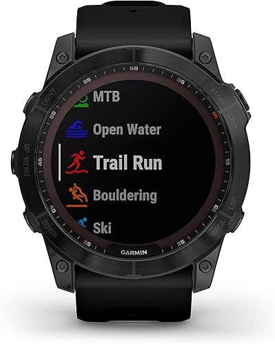 Vista 5 de Garmin Fenix 7X Sapphire Solar Multisport GPS pantalla táctil, color negro DLC titanio con banda negra con paquete de auriculares negros Wearable4U
