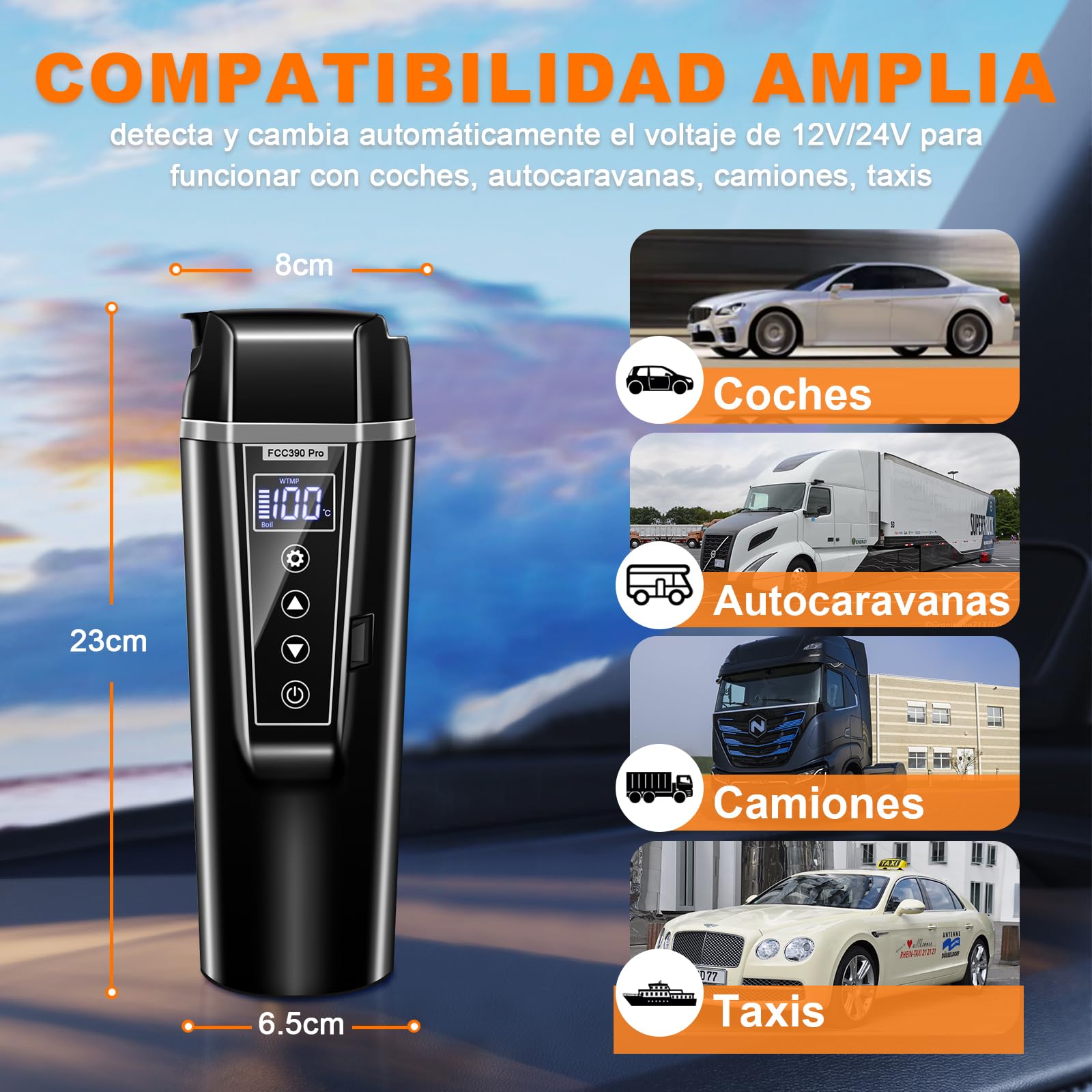 Hervidor Coche 12V/24V Eléctrico 400ml para Camión y Viaje
