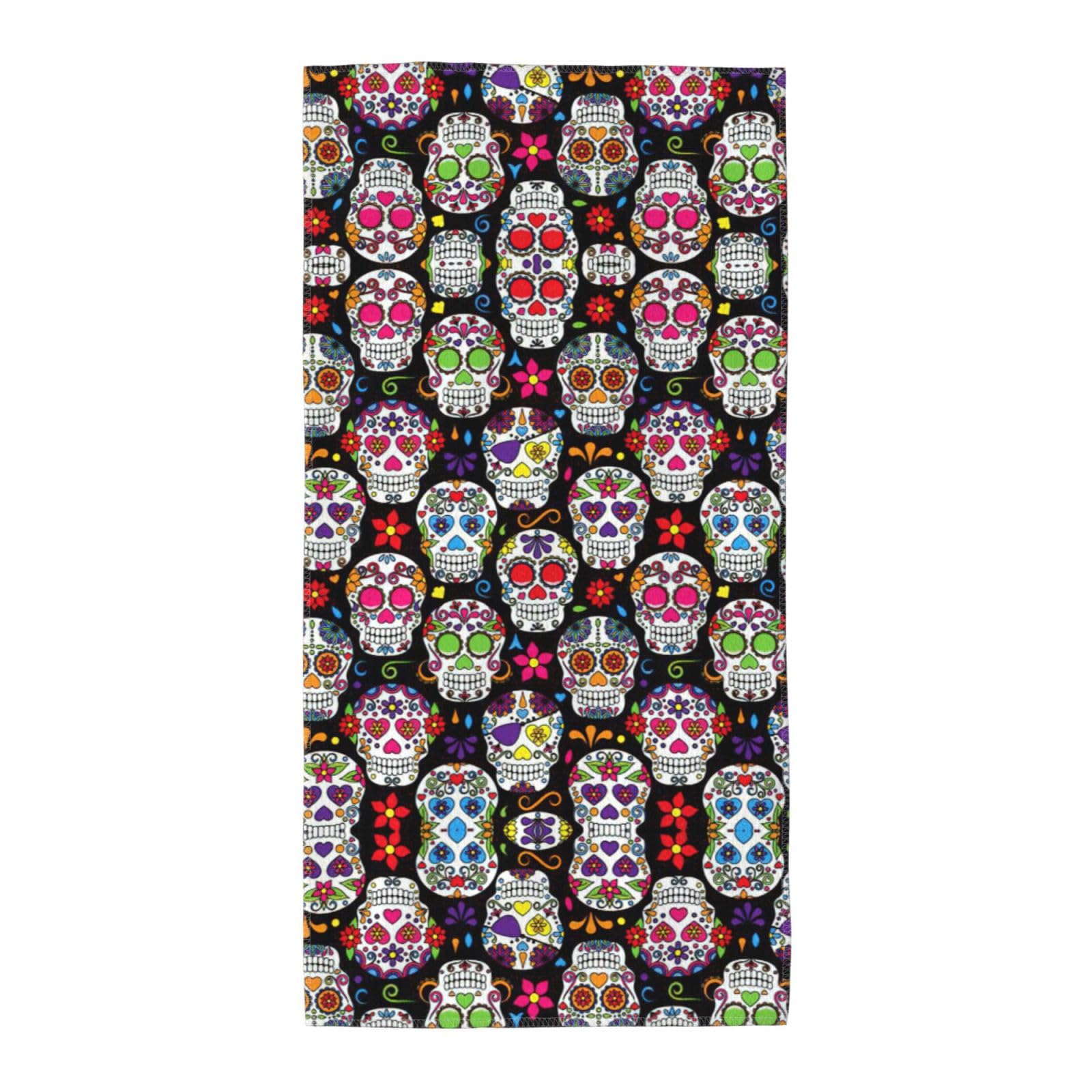 SDEGTHO Colorful Flower Skulls Soft Absorbent Long Towel For Gym Sports Picnic Leisure Use