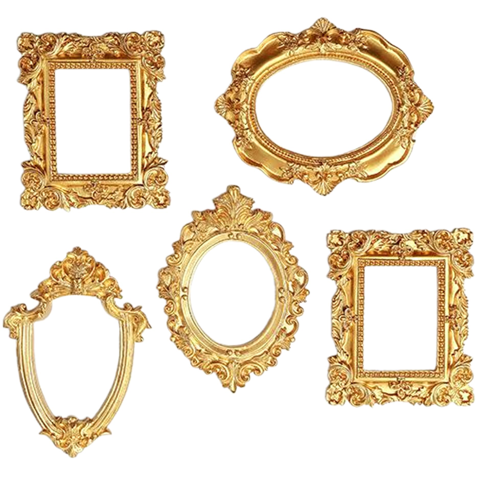 Yaoliucp 5 PCS Mini Picture Frames | Baroque Retro Resin Vintage Oval Rectangular Shield Frames for Home Decor Photography