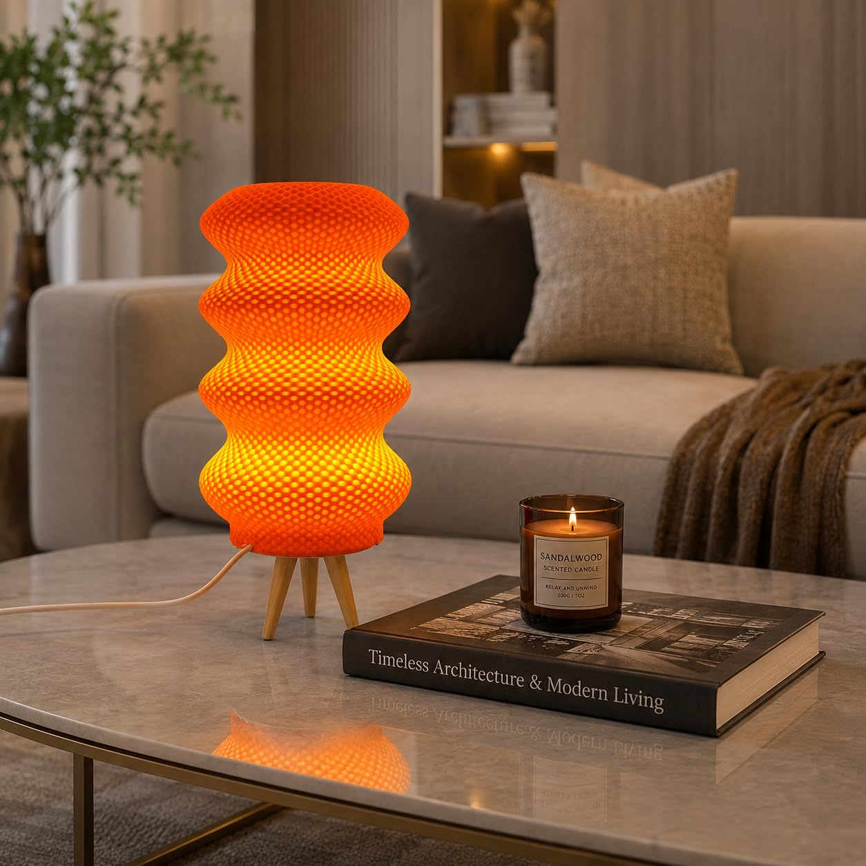 Escultura Decorativa Naranja Diseño Ondulado Textura Geométrica