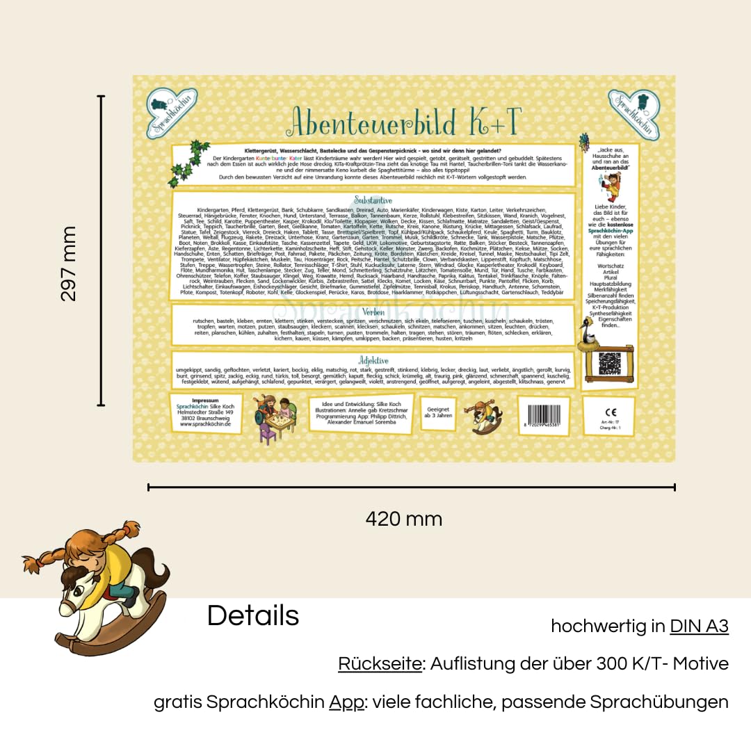 für Kinder 'Logopädie Spiele Sprachförderung Kindergarten' Hochwertig Illustriert [analog+digital nutzbar] Interaktiv wähle Dein Lieblingsmotiv (Motiv: Kindergarten - Laute: K+T)