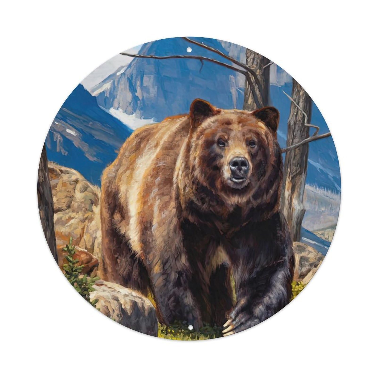 Animal Artwork Running Brown Bear Metal Tin Sign