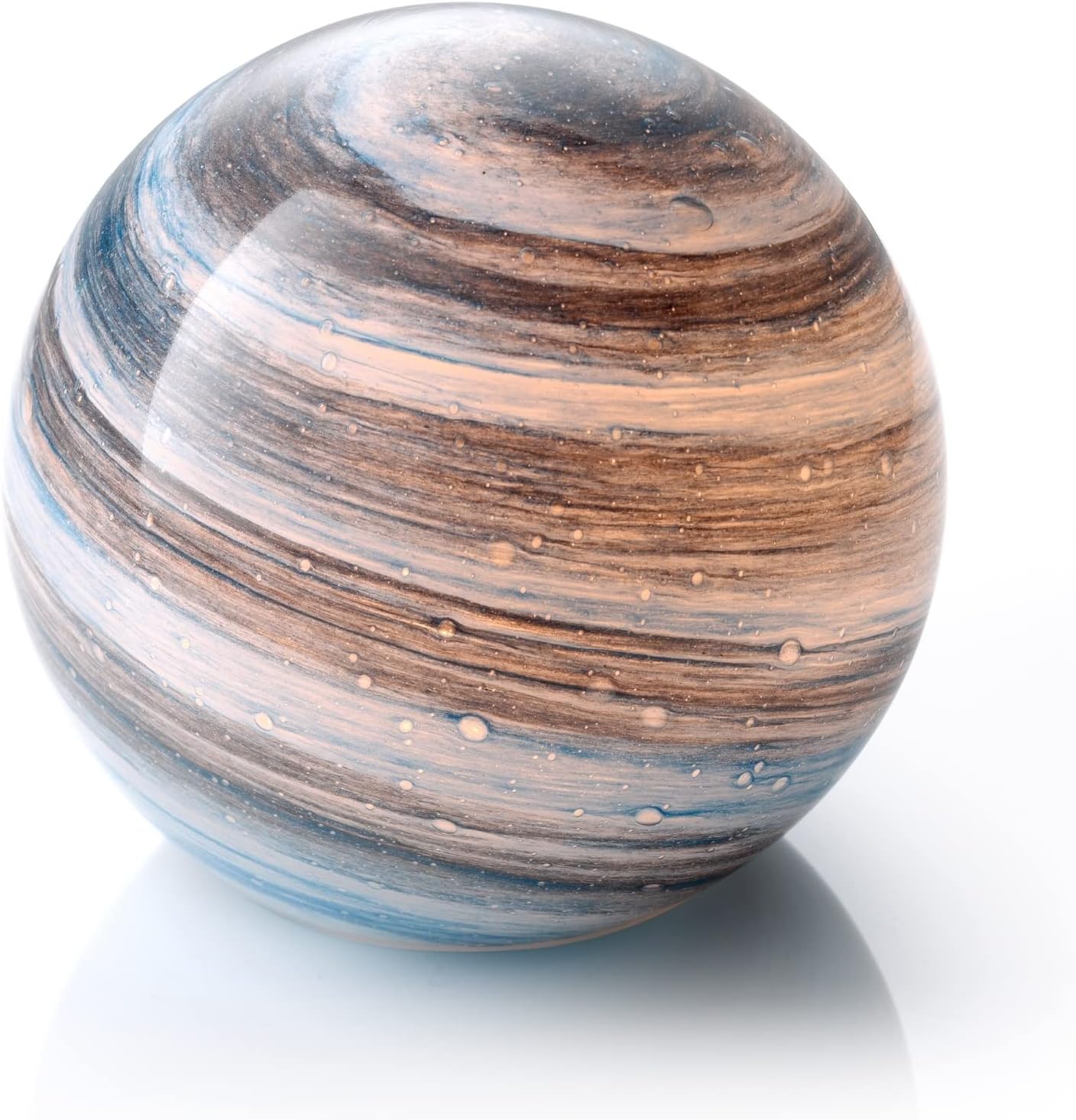 Auraglow Handmade Blown Glass Art Planet LED Table Mood Lamp, Cordless Battery Operated Light, [Neptune]