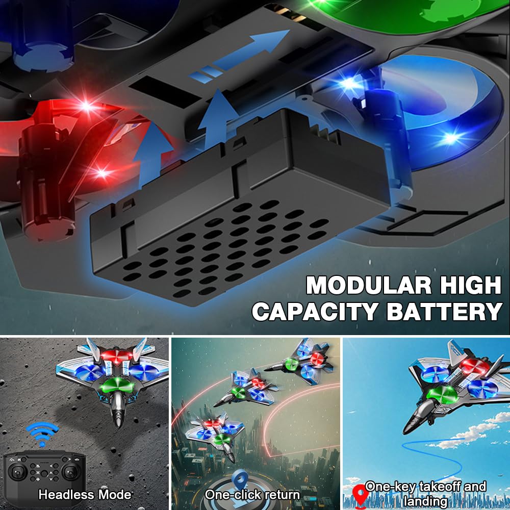 Avión de control remoto, avión de control remoto de 2.4 GHz con luz fría, flota a altura fija, rollo de acrobacias de 360°, aviones RC EVA con potente potencia, avión RC para adultos, niños