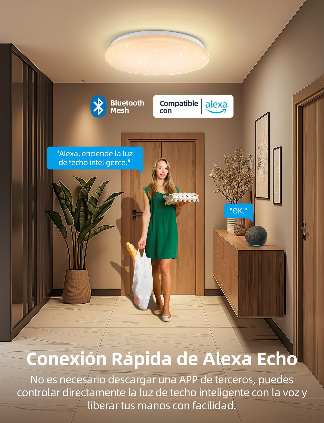Aigostar Mesh- Plafon LED Techo Bluetooth Mesh, 18W, 2000LM, 3000K-6500K y RGB regulable, IP44, Φ35CM, Plafón LED Inteligente Compatible con Alexa, Lampara Techo Alexa para Salon/Dormitorio, 2Uds