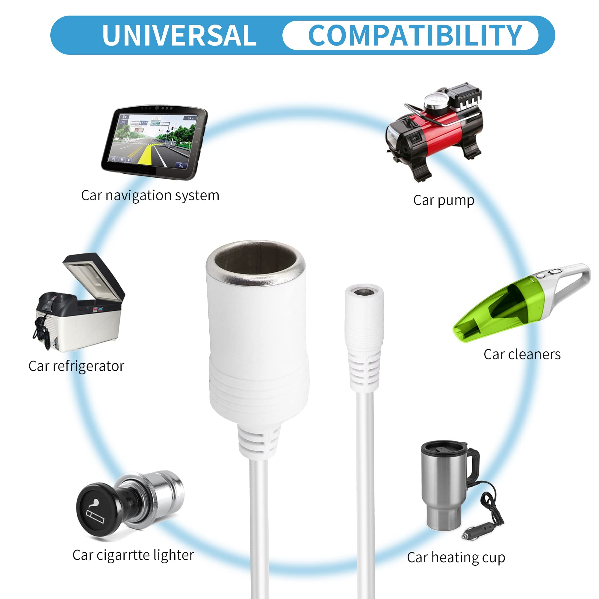 Presa accendisigari YACSEJAO 12/24 V da auto con cavo di alimentazione a DC 5,5 mm x 2,5 mm femmina, adattatore jack per caricabatteria da auto, frigorifero, pompa ad aria