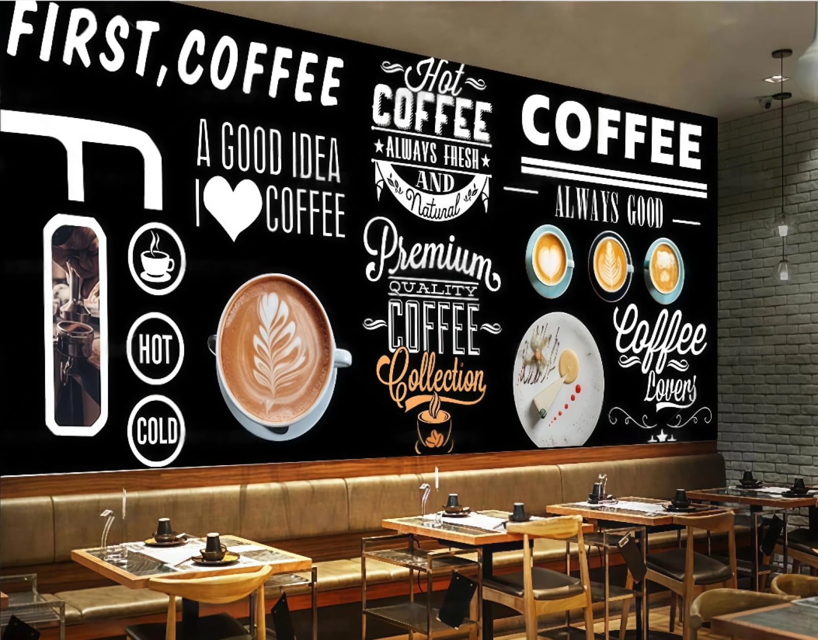 XDOUBAO Wallpaper Fashion Blackboard Hand-Painted English Coffee Theme Dessert Bakery Afternoon Tea Western Restaurant Background Wall Wallpaper Coffee Shop Mural,3D,200x140cm