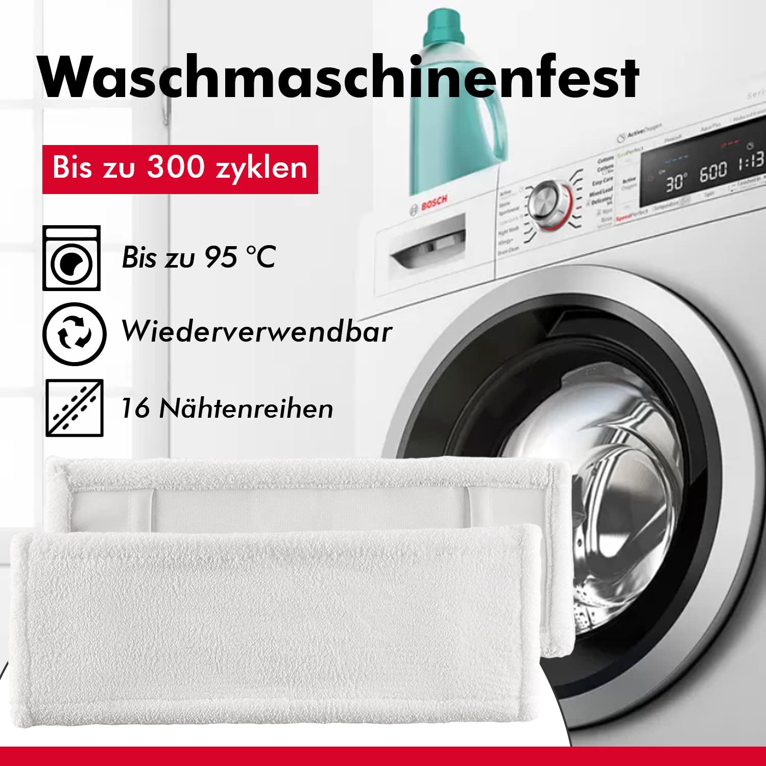 Mikrofaser Wischmop 40 cm White Ersatz für Mop Klapphalter Wischmoppbezug , für Versiegelung Reinigung von Bodenbeläge wie Laminat Dielen, Fliesen Feudel, Bodenwischer Ersatzbezug (10)