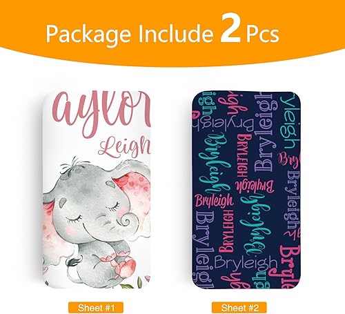 Miniatura 2 de Sábanas personalizadas para cuna de bebé, sábana bajera ajustable con nombre personalizado para funda de colchón estándar de cuna, paquete de 2
