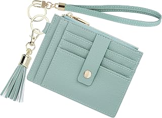 Keychain Wallet,Wristlet Keychain With Wallet RFID Credit Card Holder Case Small Leather Wallets for Men Women (Light Green)