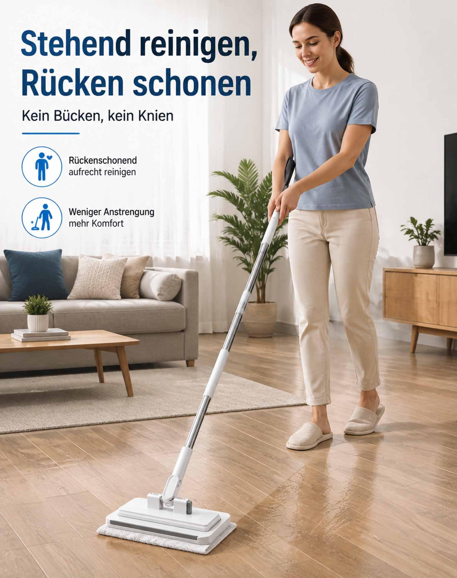 Velorin Mop, Verhindert Schmutzige Hände, Verbesserter Freihand Mop，Weiß