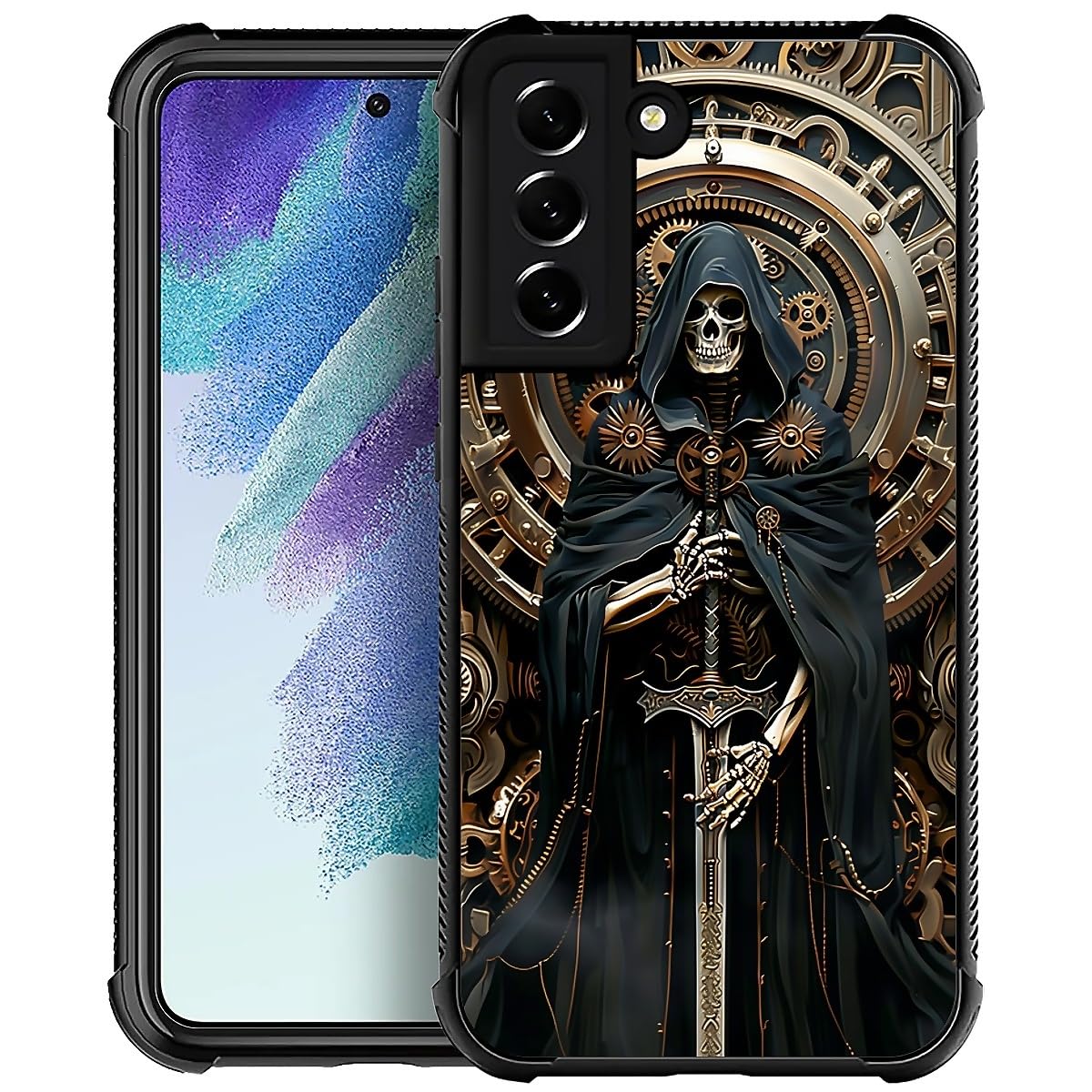 CARLOCA for Samsung Galaxy S22 Case,Mechanical Skull Cloak Pattern Ultra Protection Shockproof Soft Silicone TPU Non Slip Back for Samsung Galaxy S22