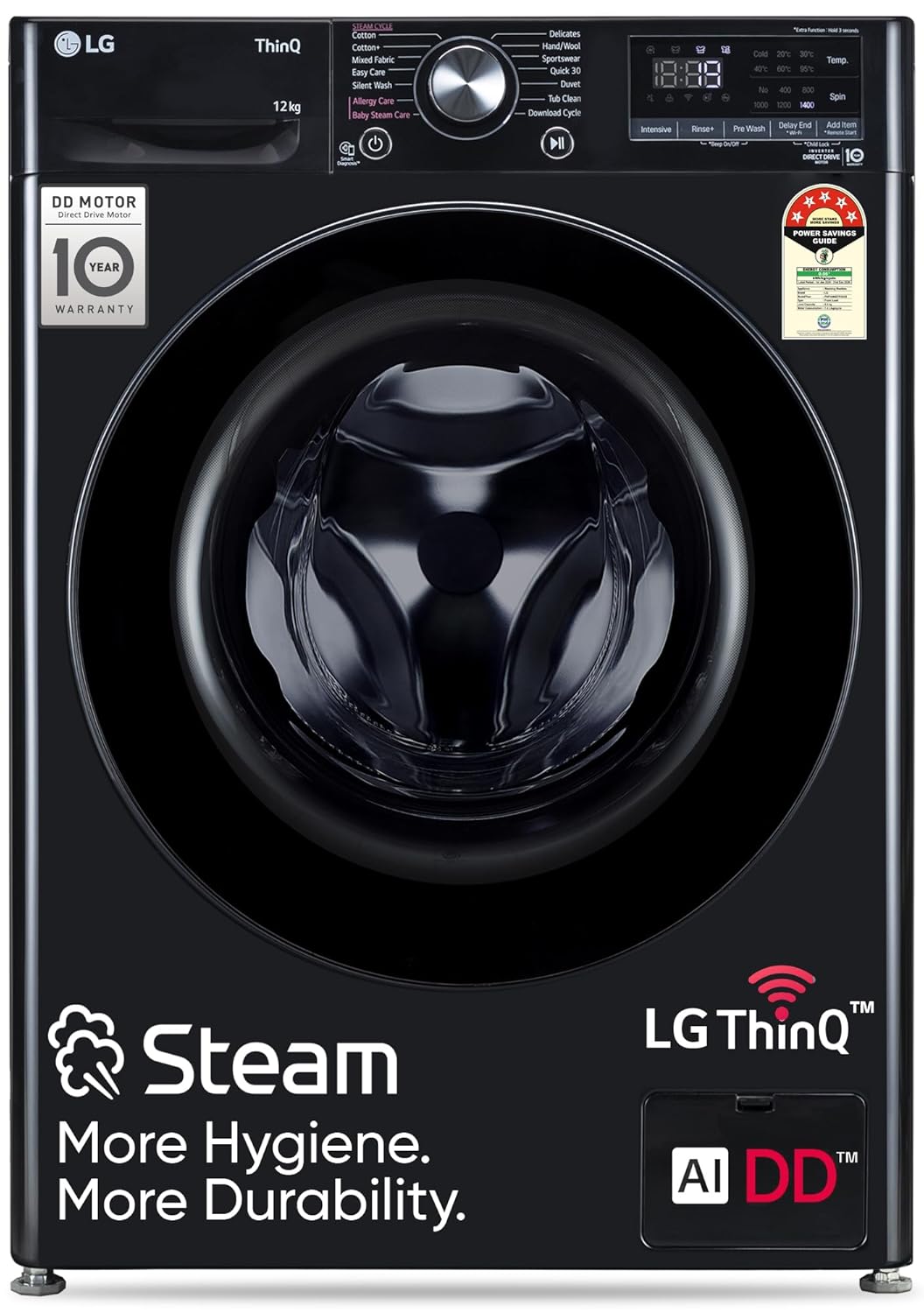 LG 12 Kg, 5 Star, AI Direct Drive Technology, Wi-Fi, Steam Fully Automatic Front-Loading Washing Machine (FHP1412Z5O, Intelligent & Convenient Fabric Care, Allergy Care, Remote Control, Onyx Black) LG 12 Kg, 5 Star, AI Direct Drive Technology, Wi-Fi, Steam Fully Automatic Front-Loading Washing Machine (FHP1412Z5O, Intelligent & Convenient Fabric Care, Allergy Care, Remote Control, Onyx Black)
