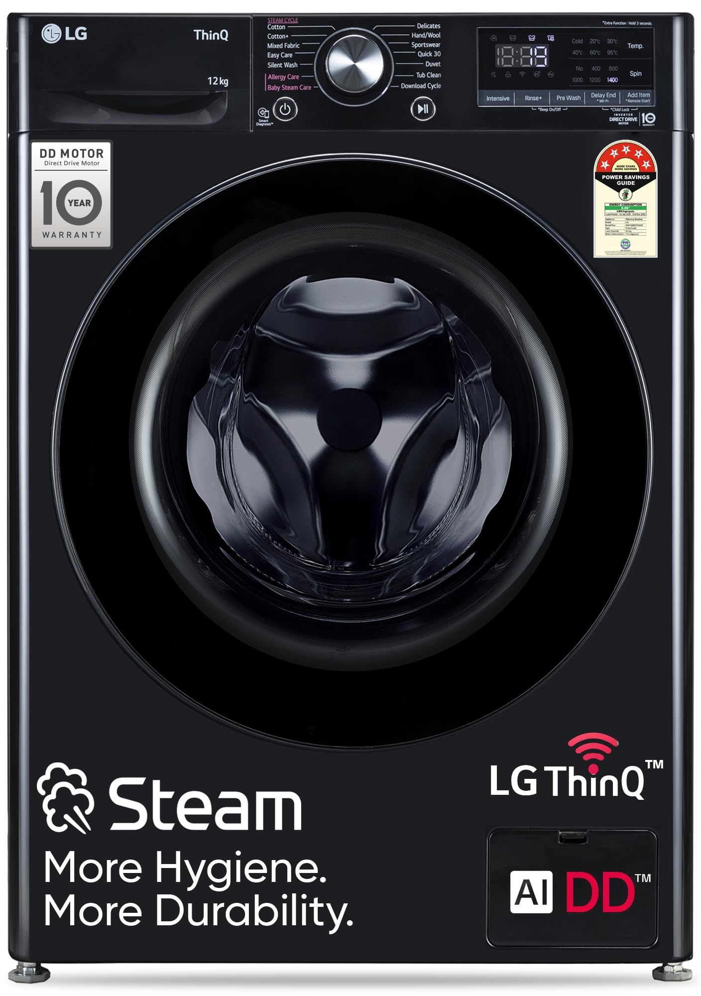 LG 12 Kg, 5 Star, AI Direct Drive Technology, Wi-Fi, Steam Fully Automatic Front-Loading Washing Machine (FHP1412Z5O, Intelligent & Convenient Fabric Care, Allergy Care, Remote Control, Onyx Black)-image-47