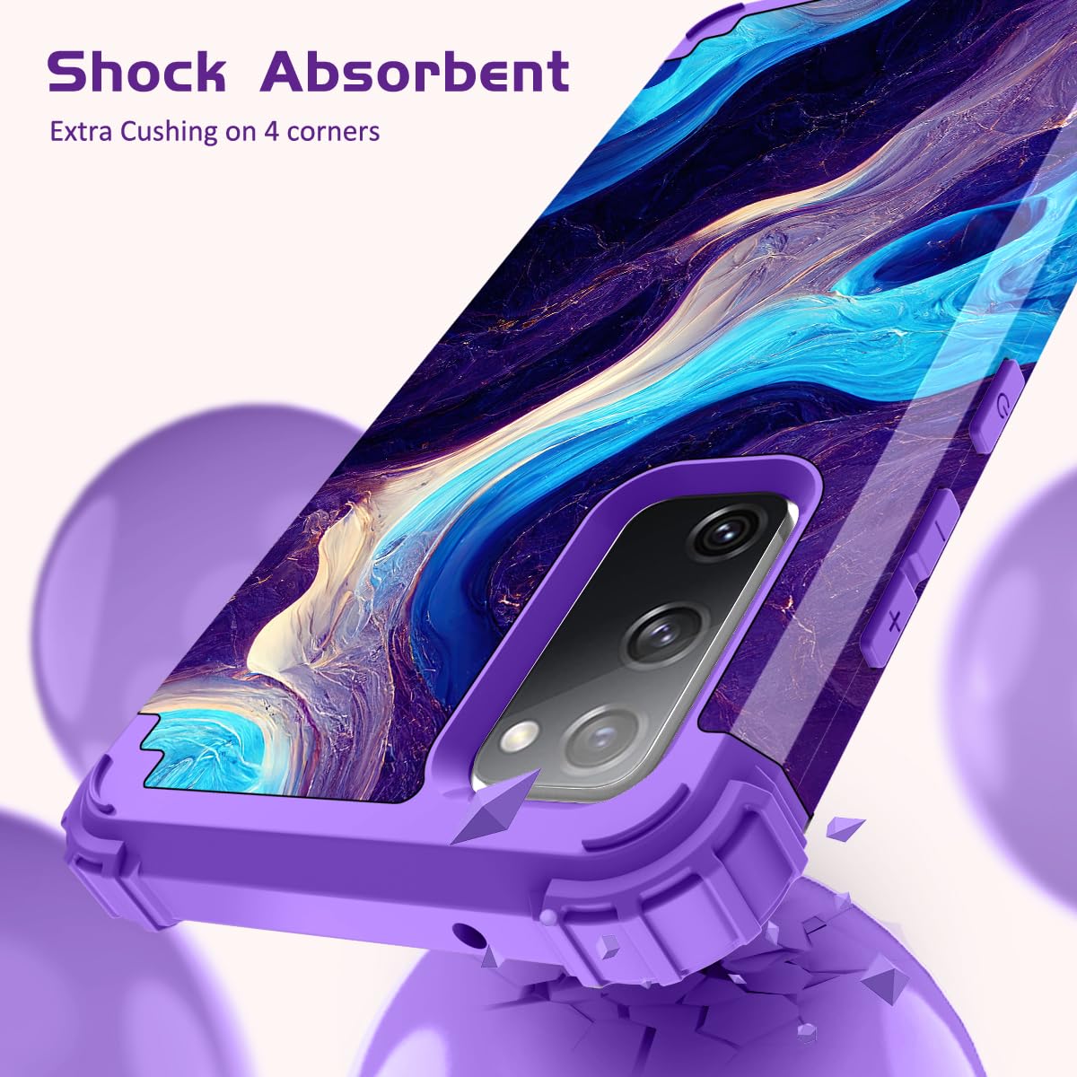 Hocase Custodia per Galaxy S20 FE 5G, resistente protezione antiurto in morbida gomma siliconica+custodia protettiva ibrida in plastica rigida per Samsung Galaxy S20 FE (6,5 pollici) 2020 - Marmo blu