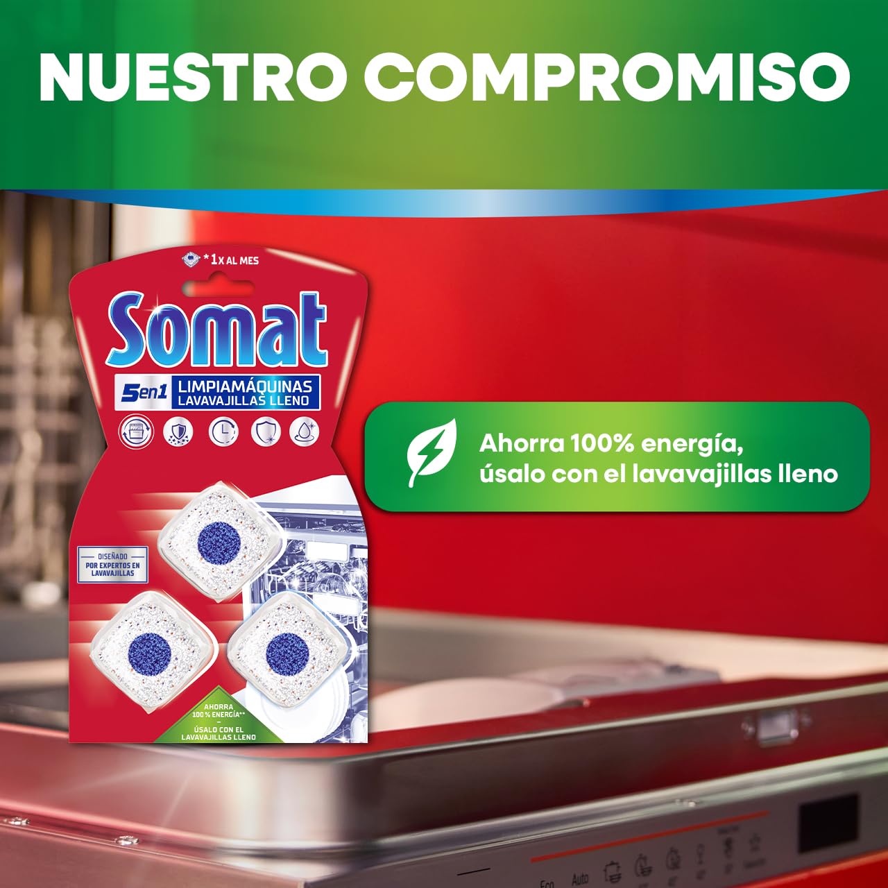 Somat Limpia Máquinas Lavavajillas Lleno, 3 Pastillas Limpiadoras (Pack de 6), Limpieza Profunda del Lavavajillas, Elimina Grasa, Cal y Residuos, Mantenimiento Eficaz y Fácil Uso Sin Ciclo Adicional