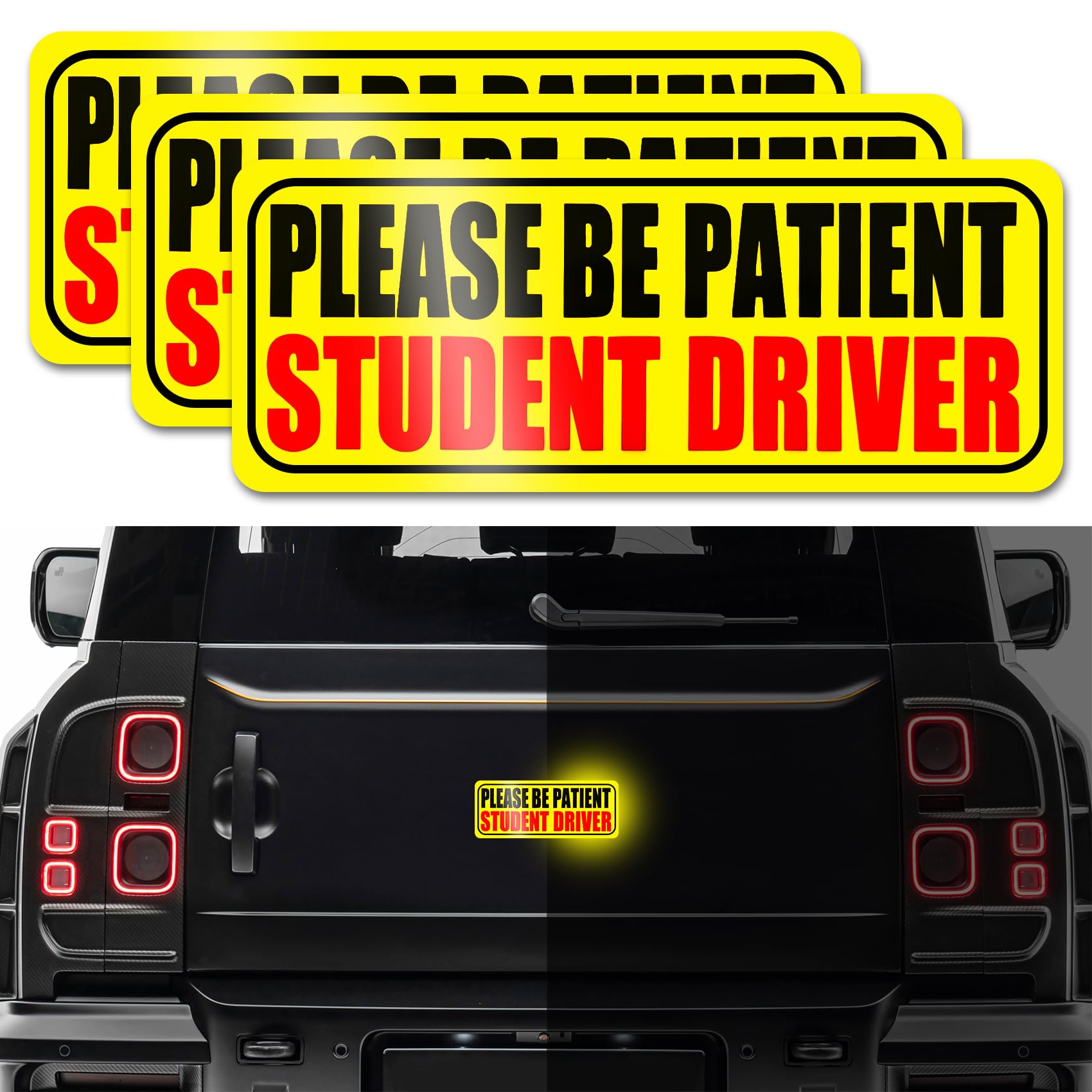 3PCS Student Drive Magnet for Car, Magnet Car Sticker, Please Be Patient Student Driver Magnet, Reusable Movable Rookie Driver Reflective Magnets Stickers Universal Fit Car Bumper (Style 3)
