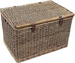 JVL Handmade Buff Wicker Hampers with Faux Leather Straps, Extra Large, Brown