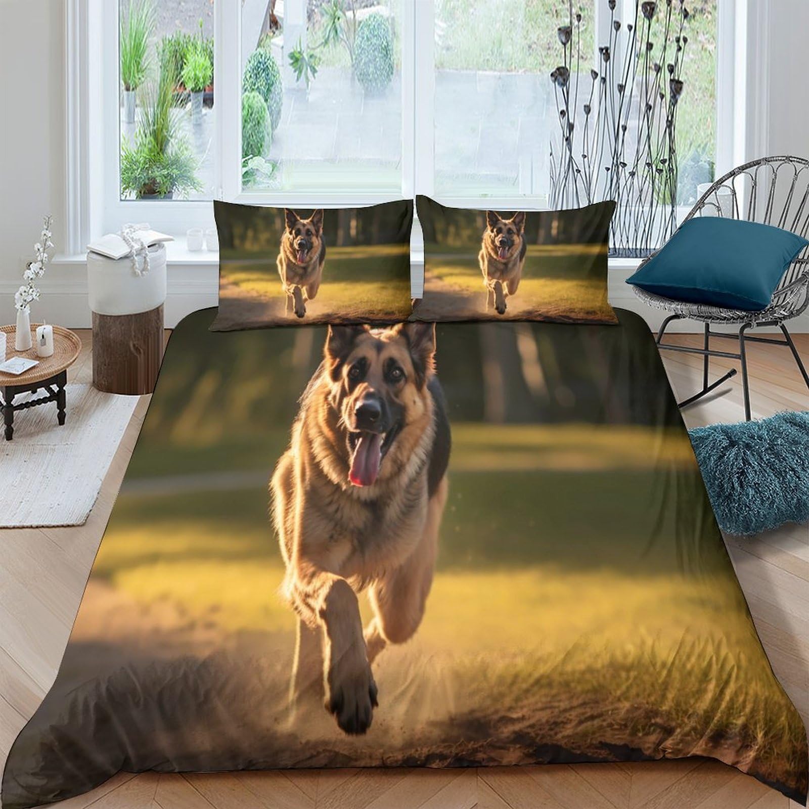 Ctjqhvkz Style-1 3D Printed German Shepherd Dog Fitted Sheet Microfiber Soft Breathable Forest Running Bed Cover For Bedroom Decor Single（135X200cm）