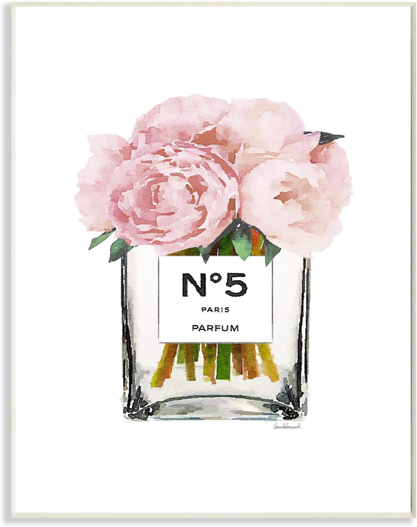Stupell IndustriesFashioner Flower Bottle Pink Watercolor, Design by Artist Amanda Greenwood Wall Art, 10 x 15, Wood Plaque