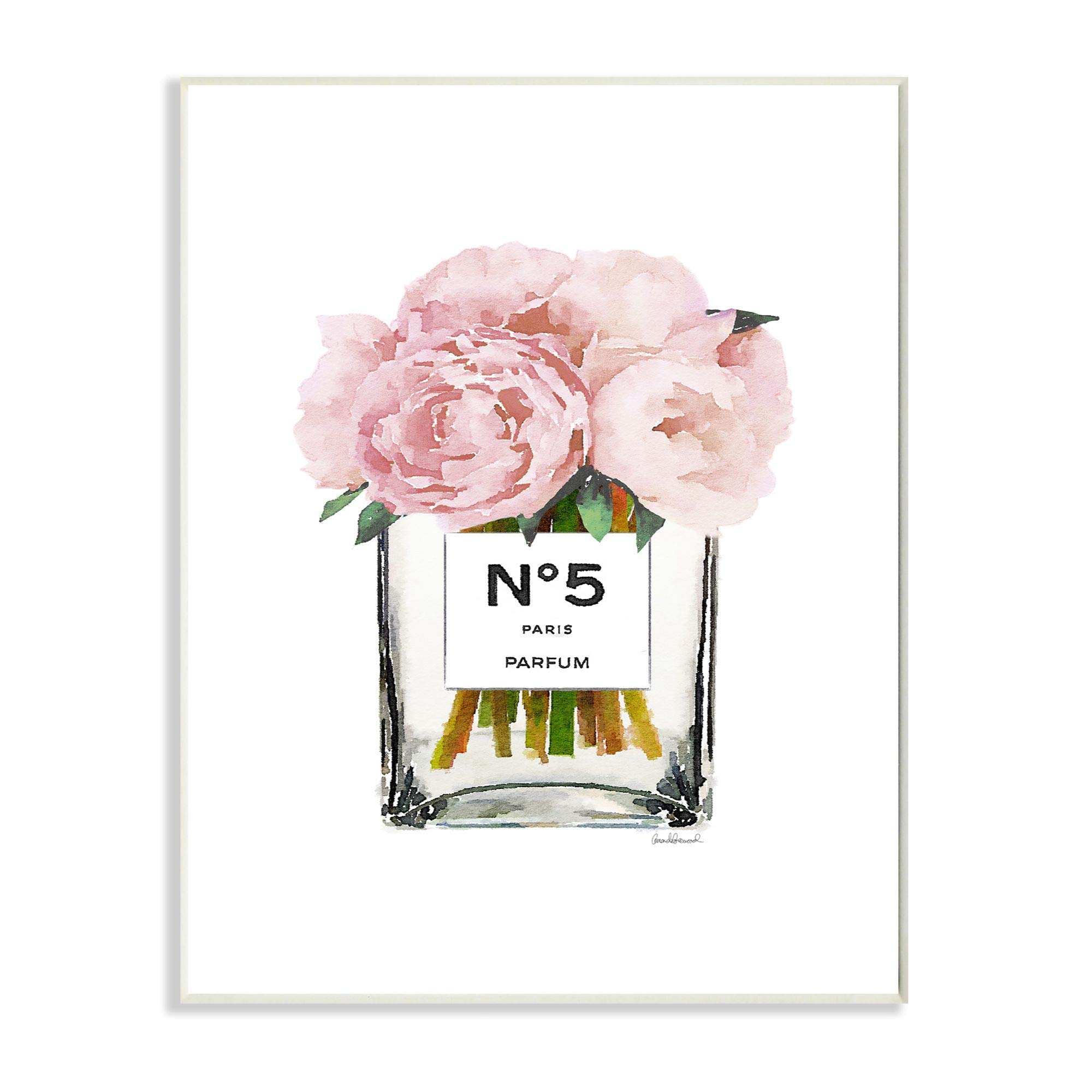 Stupell IndustriesFashioner Flower Bottle Pink Watercolor, Design by Artist Amanda Greenwood Wall Art, 10 x 15, Wood Plaque