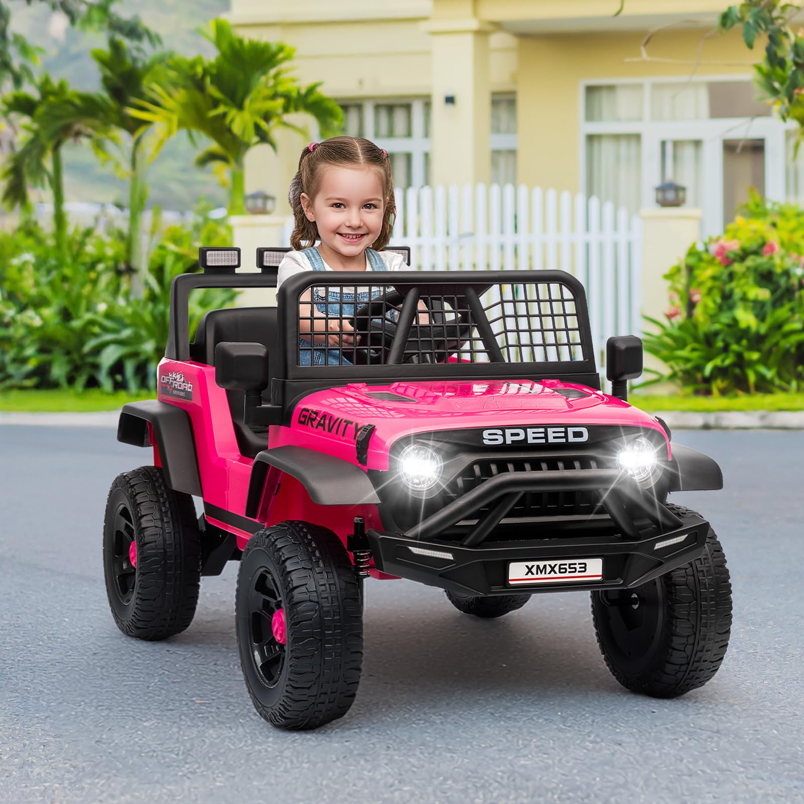 HAUSPROFI Elektroauto für Kinder, Elektro Kinderauto mit Fernbedienung, 12V 4,5AH Batterie, Geschwindigkeitsstufen, Musik, Bluetooth, LED-Leuchten und Sicherheitsgurt, für Kinder ab 3-6 Jahren (Rosa)