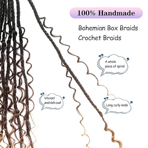 Vista 451 de Goddess Box Braids Crochet Hair With Curly Ends 18 Inch Bohomian Box Braids Crochet Braids 8 Packs 3X Crochet Braids Synthetic Braiding Hair 1B-4-30