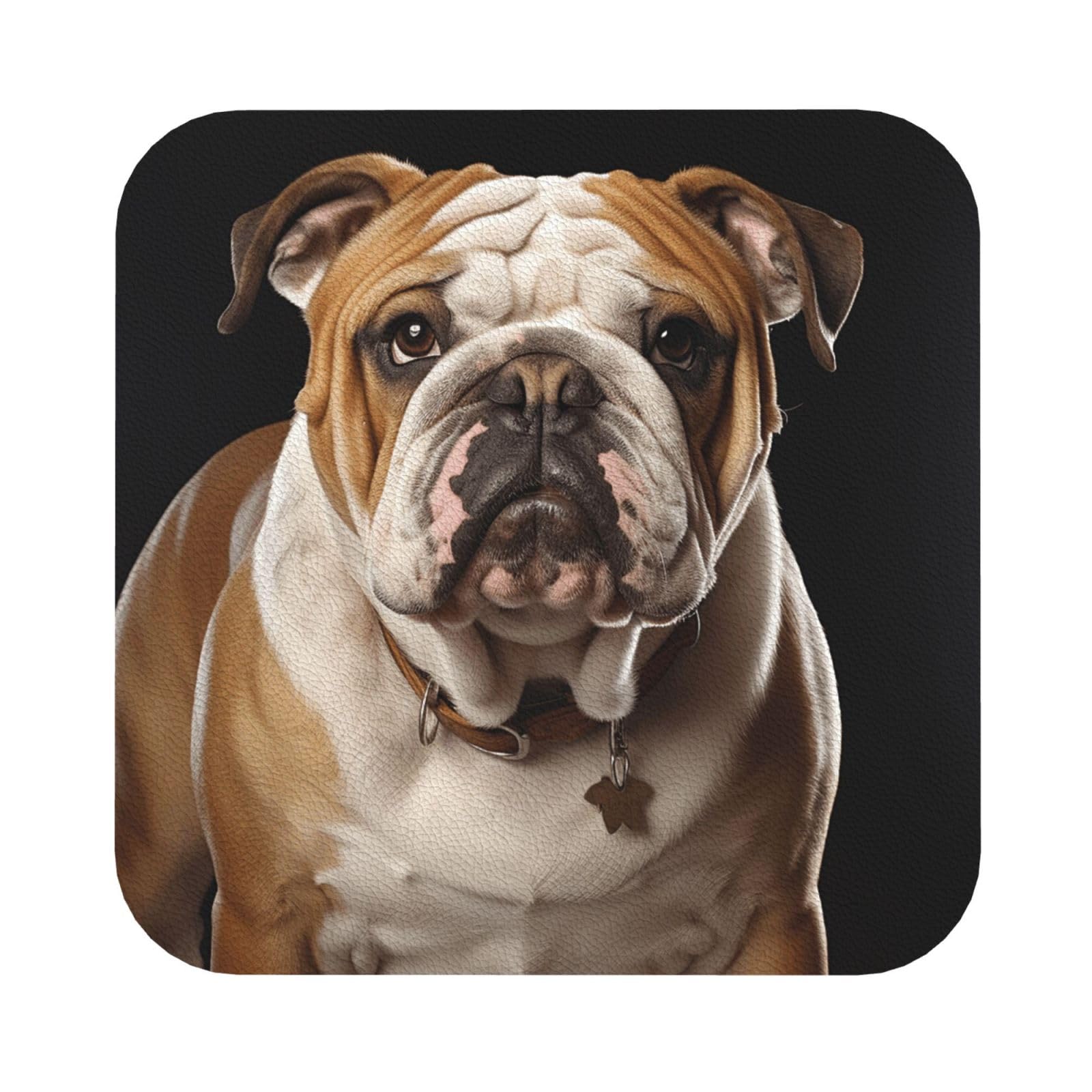 Fodpand Square English-Bulldog Drink Coasters Set Of 4, Heat Resistant Leather Coasters Fuuny Bar Beer Beverage Coaster For Drinks, Absorbent Cup Mat For Tabletop Protection, Housewarming Gift