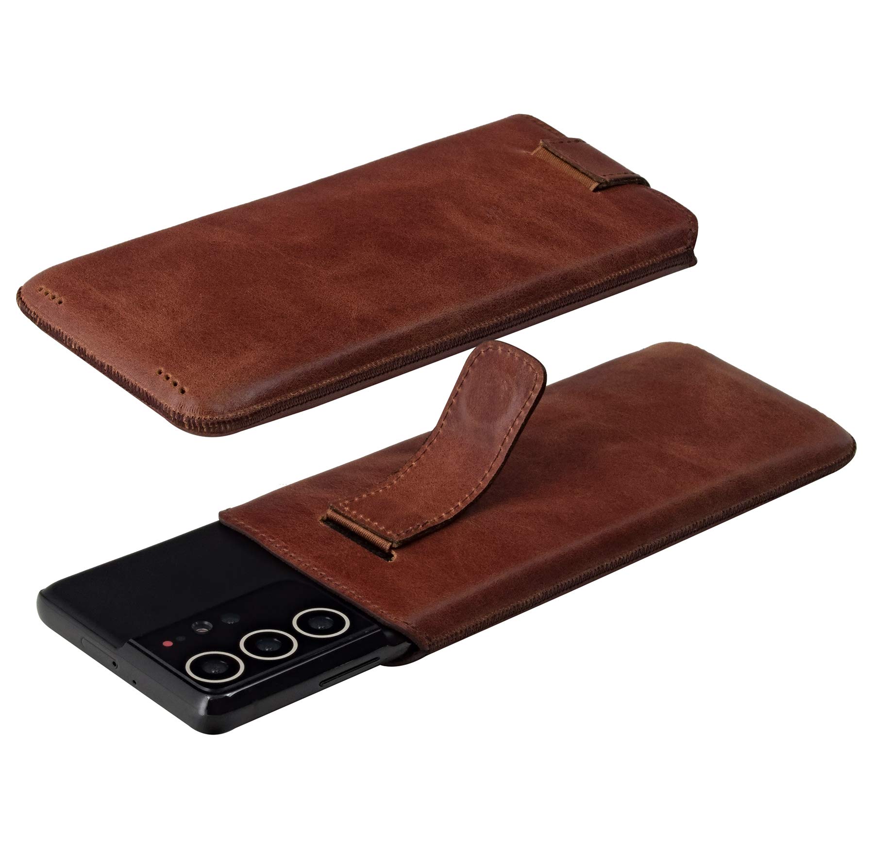 Suncase ECHT Ledertasche Leder Etui *Slim-Edition* kompatibel mit Samsung Galaxy A57 5G Hülle (mit Rückzugsfunktion und Magnetverschluss) in Rustik-Mocca braun