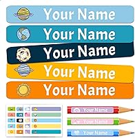 Vista 8 de Calcomanías de nombre para niños, 100 unidades, etiquetas personalizadas, impermeables, suministros escolares, etiquetas con nombre para botellas