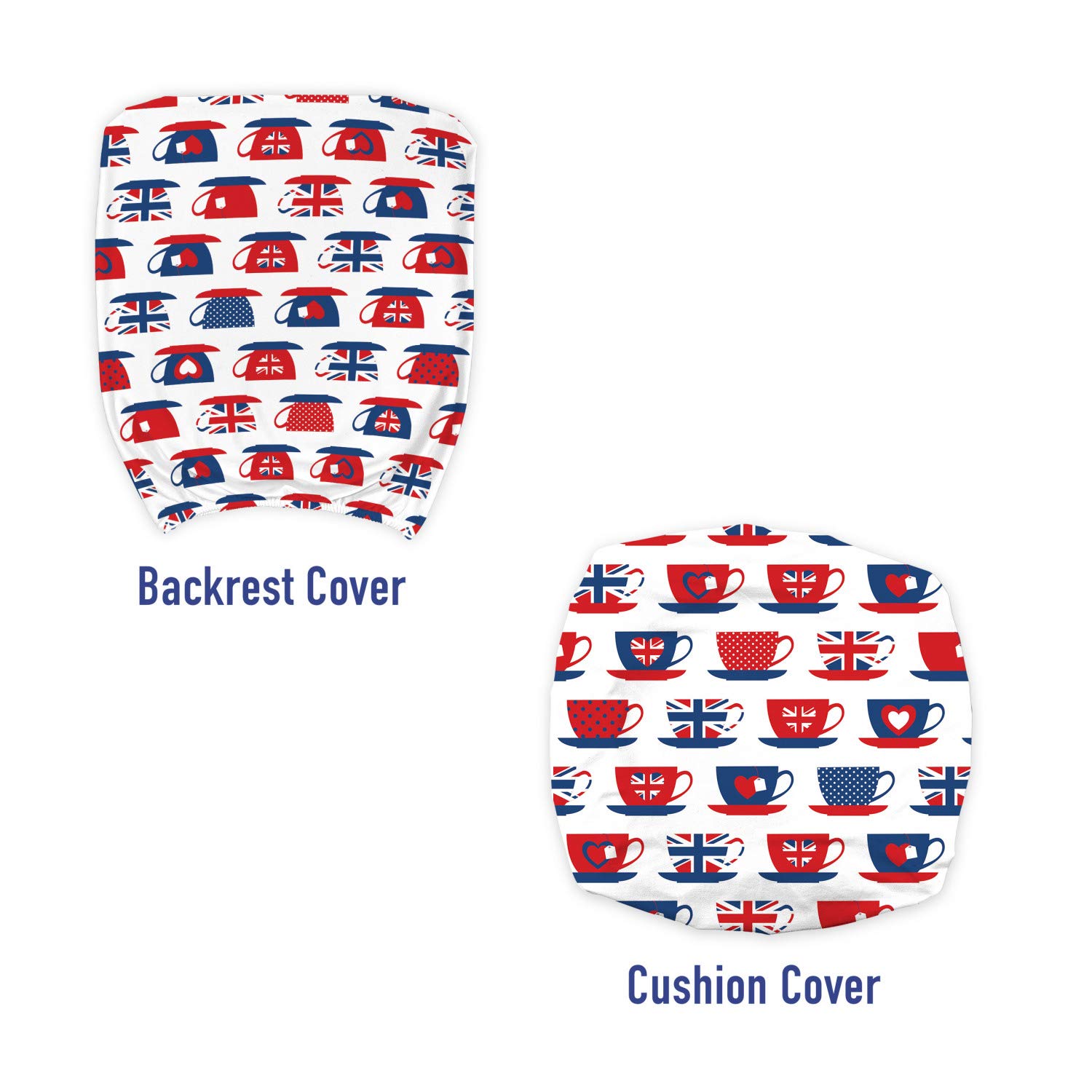 Ambesonne Tea Party Office Chair Slipcover, Britain Themed Teacup Forms Patterned Union Jack Hearts Flags, Protective Stretch Decorative Fabric Cover, Standard Size, Night Blue