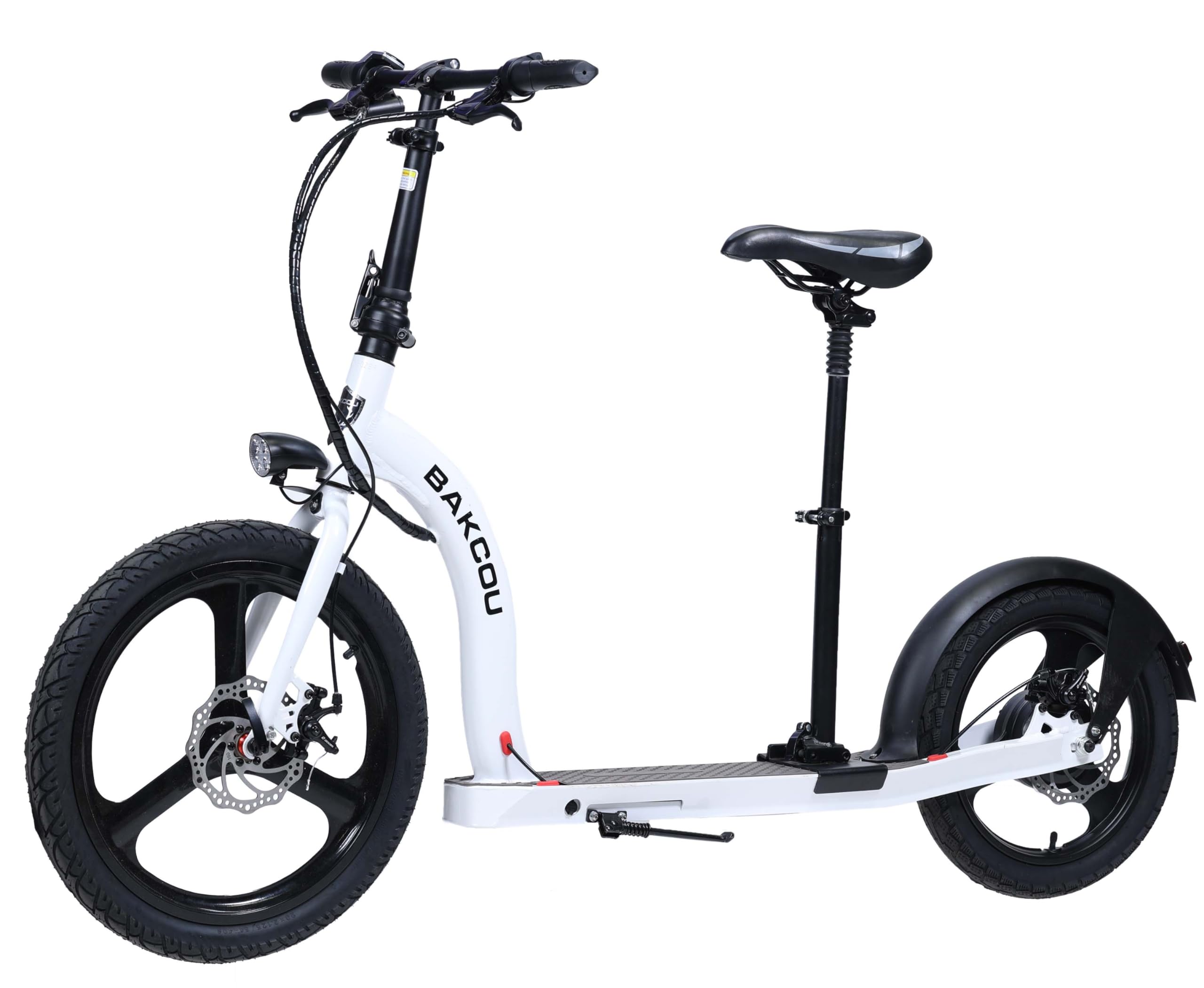 Bakcou - Badger Electric Scooter - 350W Motor, 36V Battery, Foldable, Disc Brakes, Lights, Horn, 20" Front-16 Rear Wheels, Charger Included