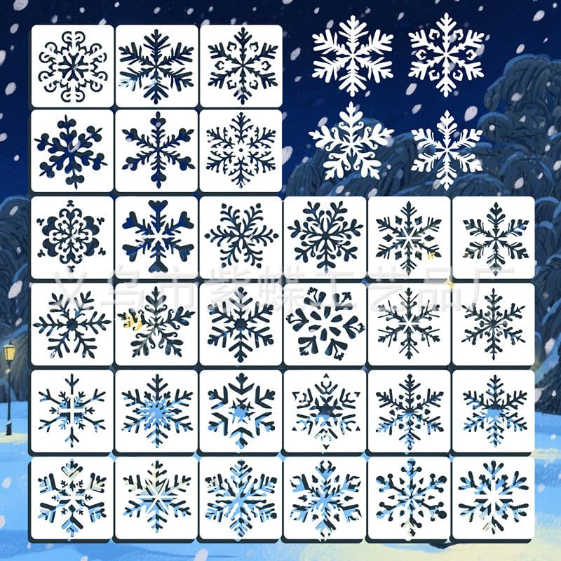 30 Pcs Snowflake Stencils 5.1X5.1 Reusable Christmas Stencil Templates for Painting on Window Glass Wall Doormat Wood Fabric Holiday Winter Crafts