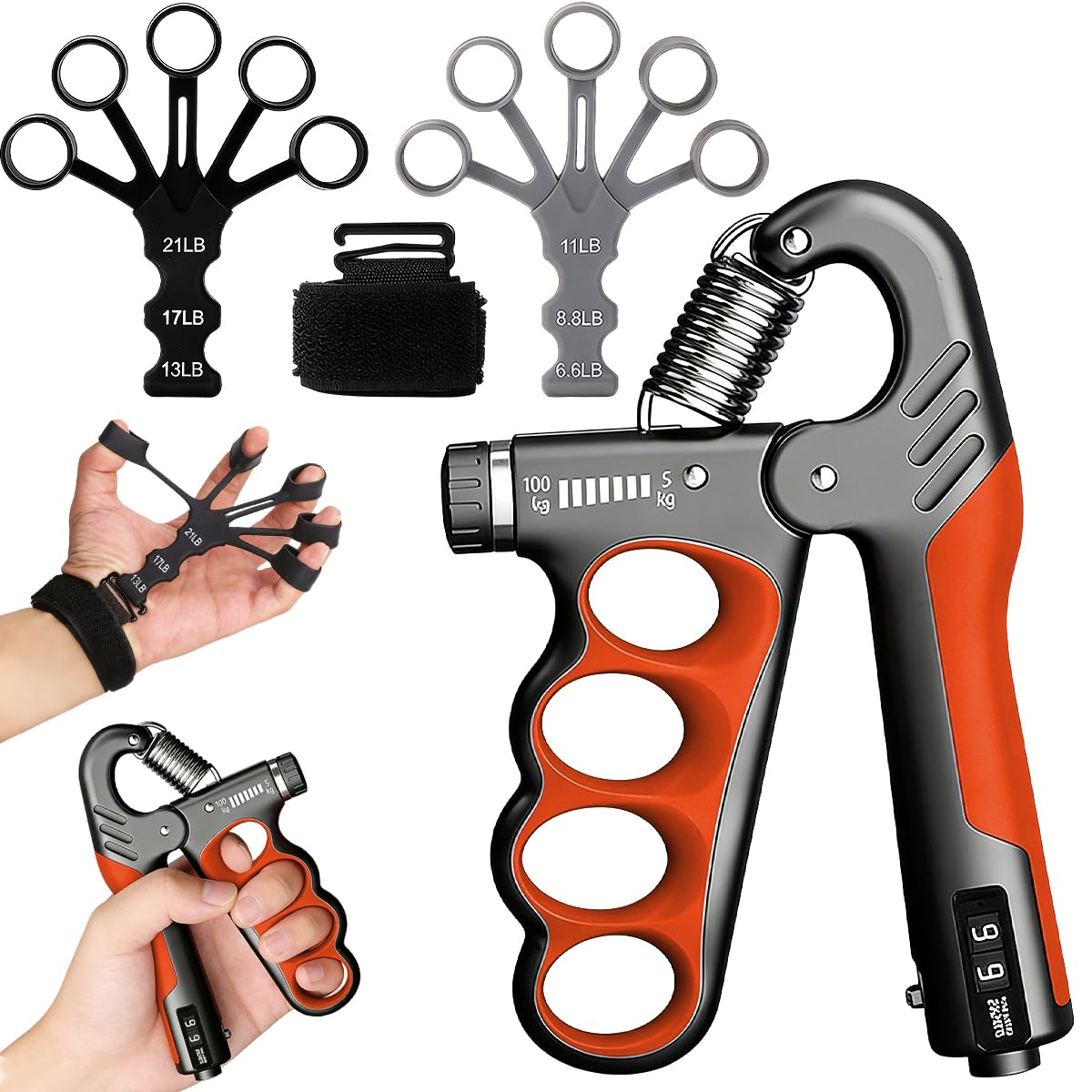 Allenatore per l'Avambraccio con 2 Trainer per Dita Allenatore per la Forza di Presa da 5-100 kg Trainer per Allenare Le Mani Rinforzo per l'Avambraccio Hand Grip per Allenamento per Le Mani
