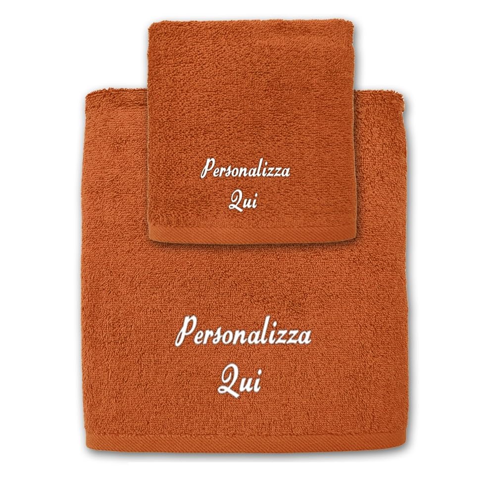 Cieffepi Home Collections Set Bagno (Asciugamano Viso + Ospite) GOLD Personalizzabile in mordiba spugna di puro cotone (Arancione)