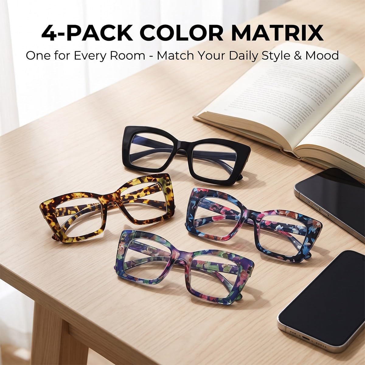 Gafas de Lectura para Hombre y Mujer, Gafas Presbicia Cuadradas Luz Azul