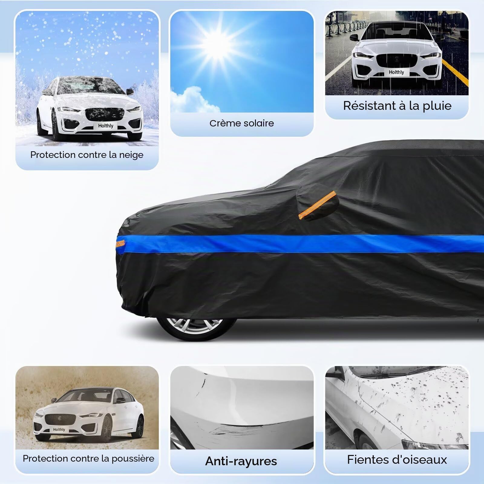 Bache Voiture Exterieur Break,Housse Protection Voiture 100% Etanche Anti UV Soleil Anti Rayure,Bâche pour Audi A4 Avant,VW Passat,Skoda Octavia,BMW Série 3 Touring,etc.