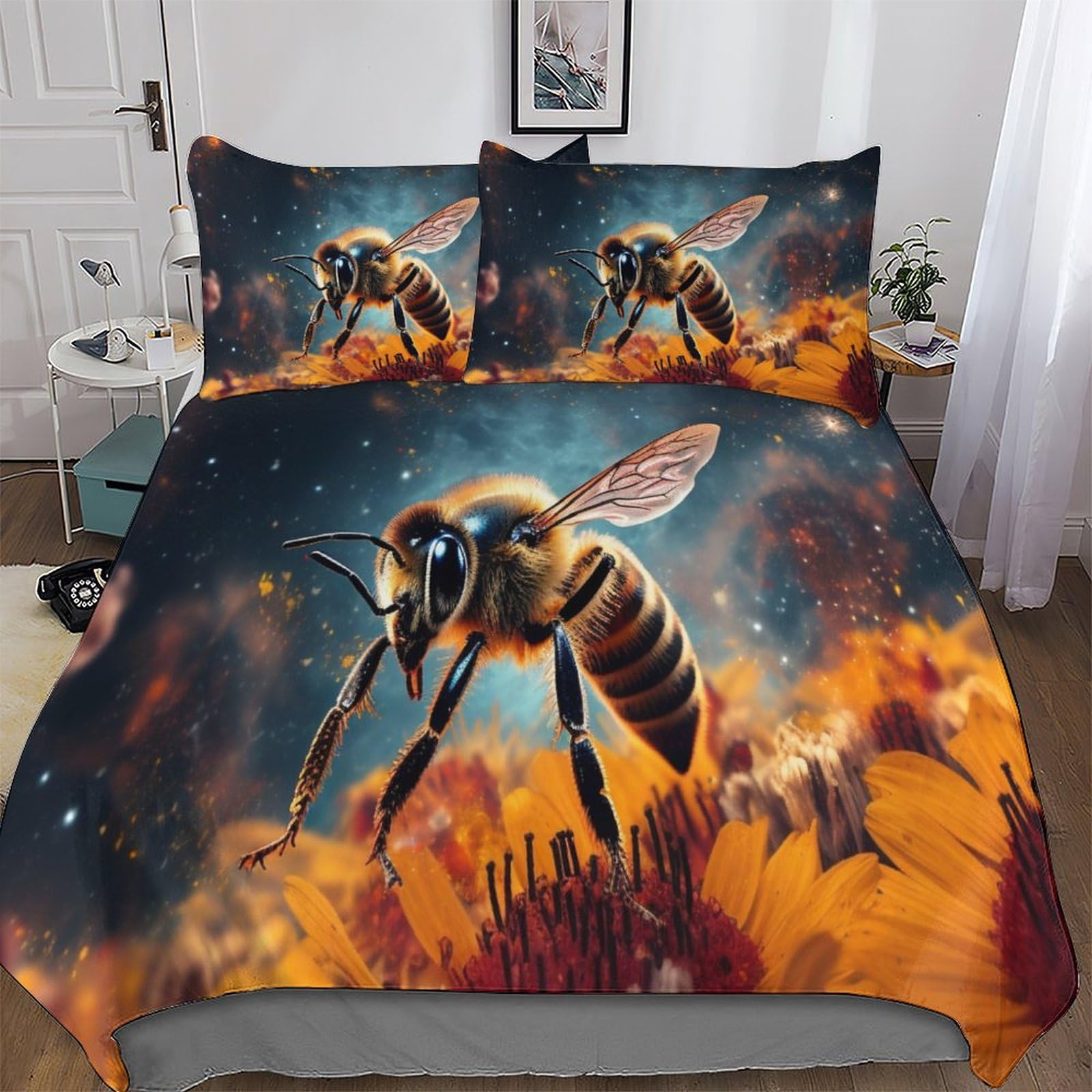 Housse de couette abeille impression 3D en microfibre premium double 200x200