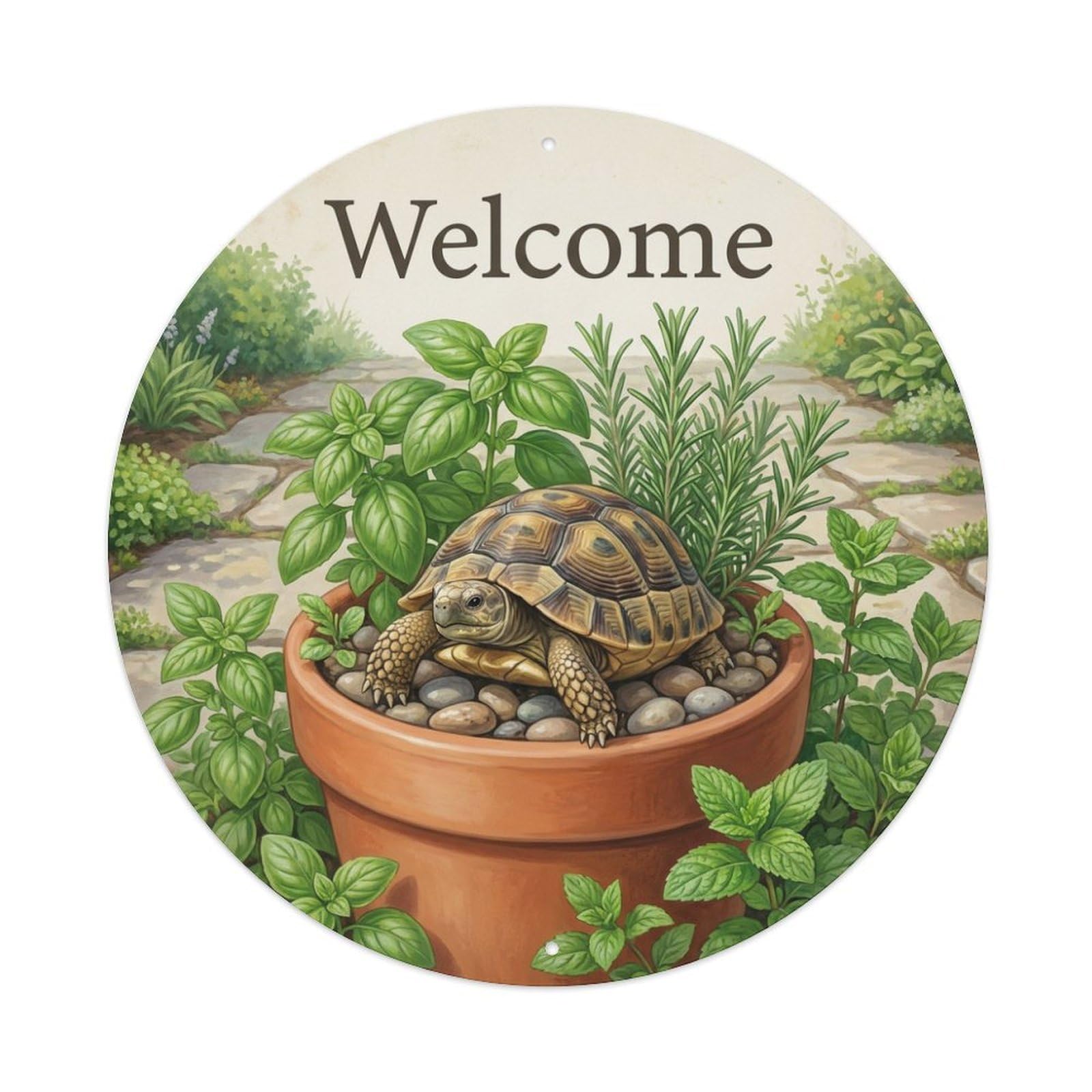 Metal Tin Sign Welcome Tortoise Garden Path