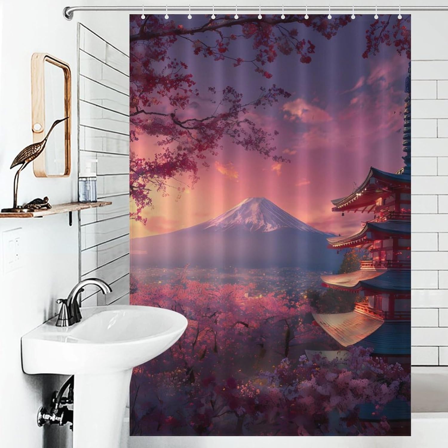 Japan Chureito Pagoda Mt Fuji Shower Curtain 46.85x70.87Inch（119x180cm） Polyester Bath Curtain Shower Curtains Printed Decorative
