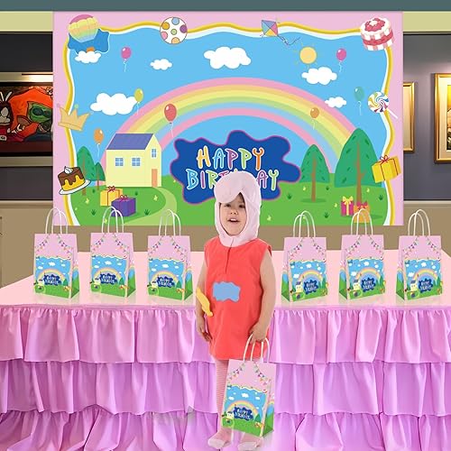 Miniatura 3 de YOOUUQIAN 20 piezas de dibujos animados de cerdo feliz cumpleaños, decoraciones de anime, cerdo rosa, bolsas de regalo para fiestas de cumpleaños