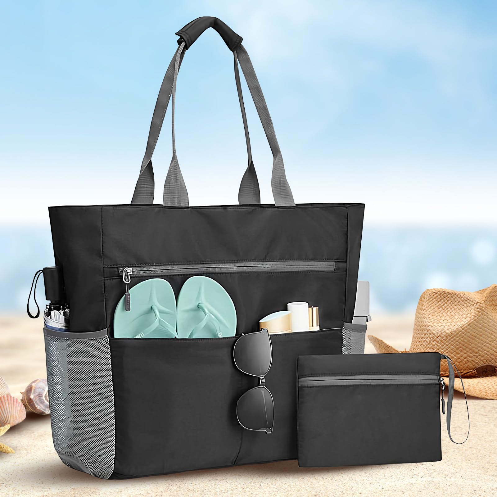 Torba do pływania – torba plażowa, odporna na piasek, wodoszczelna, z portmonetką, do noszenia na wakacjach, dla kobiet, matki, żony, przyjaciółki, pływania, fitnessu, na kemping, podróż, urlop, rejs