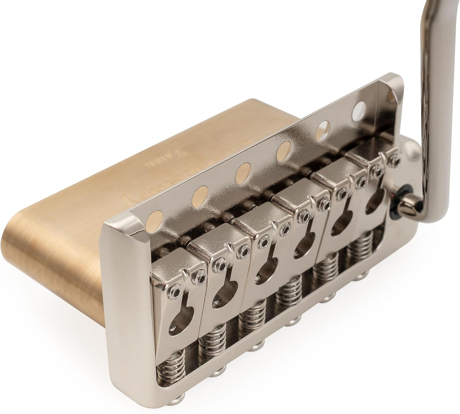 Musiclily Ultra 52.5mm (2-1/16 inch) Full Solid Brass 6-Screw Knife Edge Tremolo Bridge with 36mm Block for Strat Style Electric Guitar, Nickel