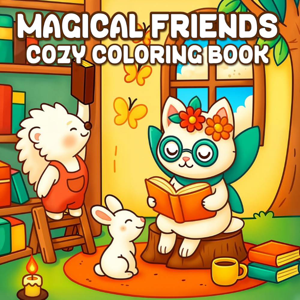 Magical Friends: Cozy Coloring Book: Fantasy Coloring Book for Adults & Teens Featuring Little Animal Friends and Cute Characters in Cozy Moments & Adventures for Relaxation
