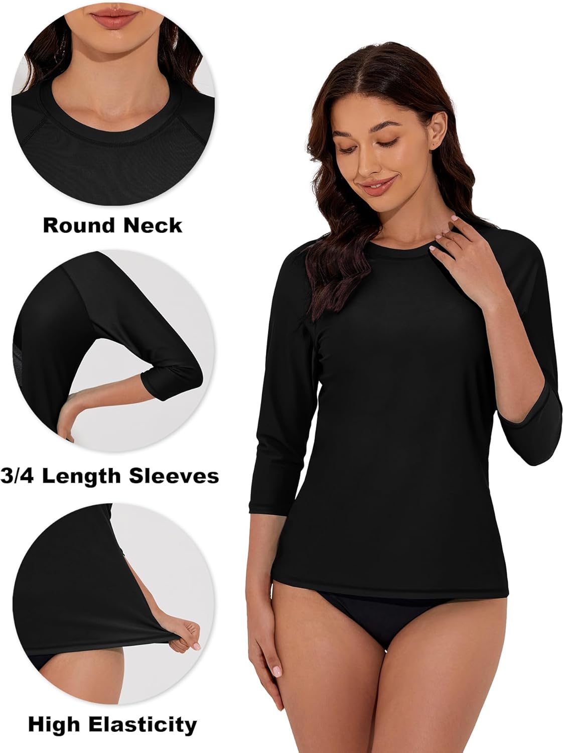 Tournesol Women's Rash Guard 3/4 Sleeve Swim Shirts SPF & UV Protection Rashguard Swimsuit Tops Round Neck Swimwear Top - Image 4